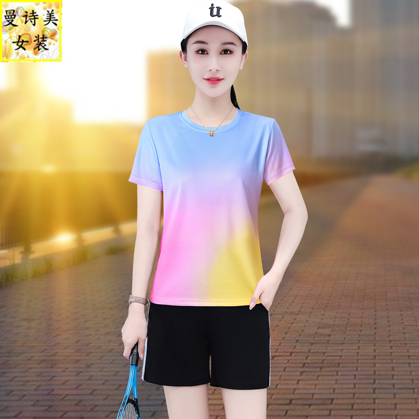 休闲运动服套装女士夏季2026年新款小个子透气冰丝速干健身两件套