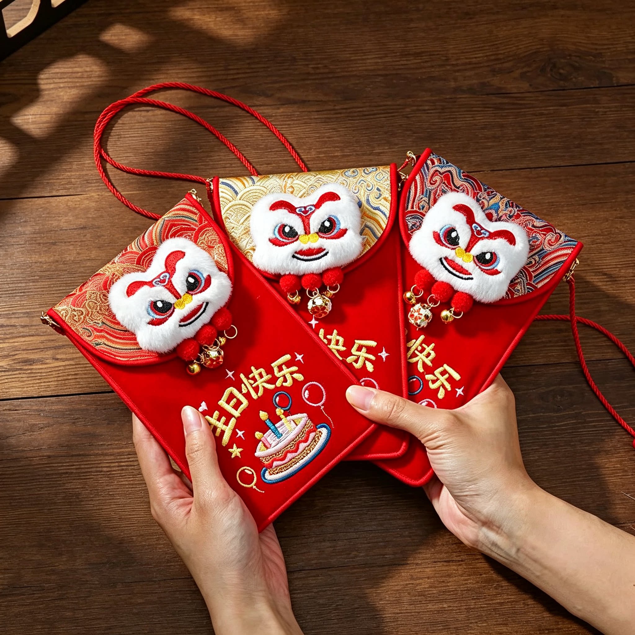 儿童中式风醒狮刺绣红包袋过生日红包/利是封