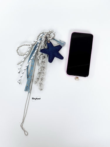 原创denim牛仔星星混搭极繁miu系包包挂件吉他链条钥匙扣项链挂饰