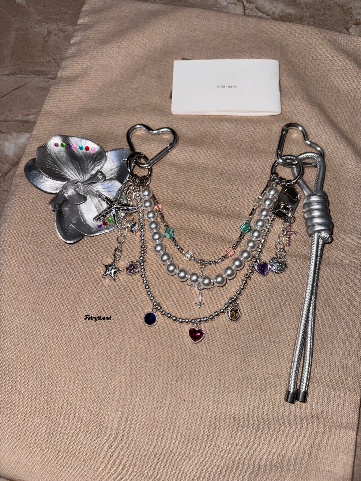 甜酷极繁全银蝴蝶兰腰链牛仔裤挂饰项链包包挂件浮夸钻石挂链混搭