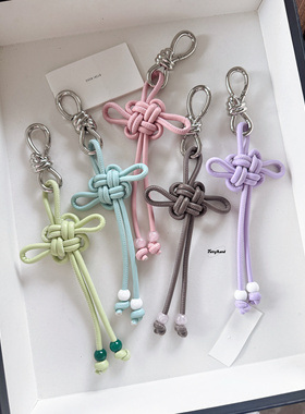 原创皮质pu吉祥结中国结包包挂件diy钥匙扣挂饰奶蓝新年配饰礼物