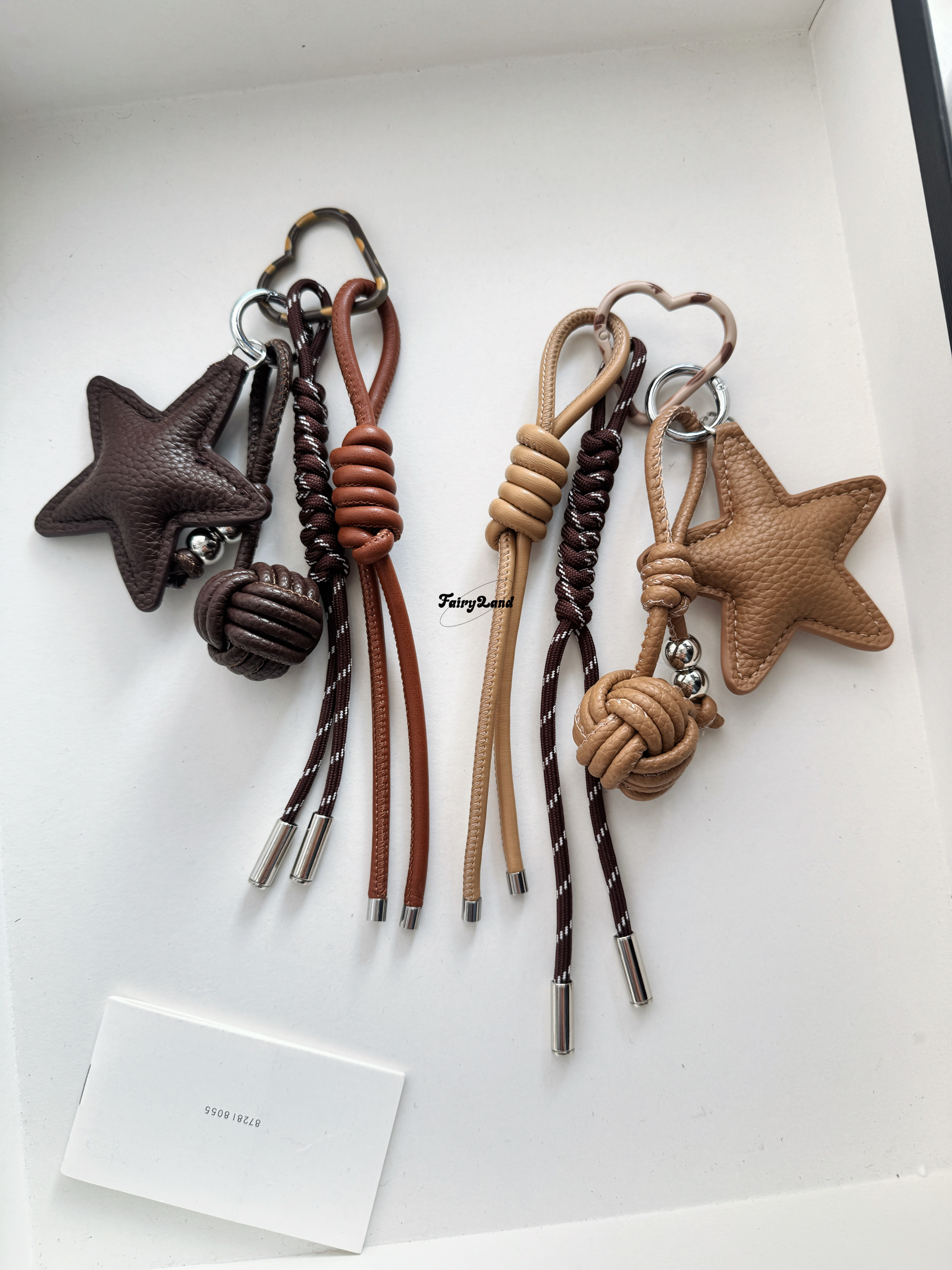原创皮质星星美德拉质感手工DIY绳结钥匙扣挂饰链条包挂大地色ins