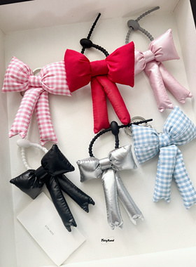 原创韩系ins风充棉格子蝴蝶结挂件仿皮革银色挂饰可爱包挂钥匙扣