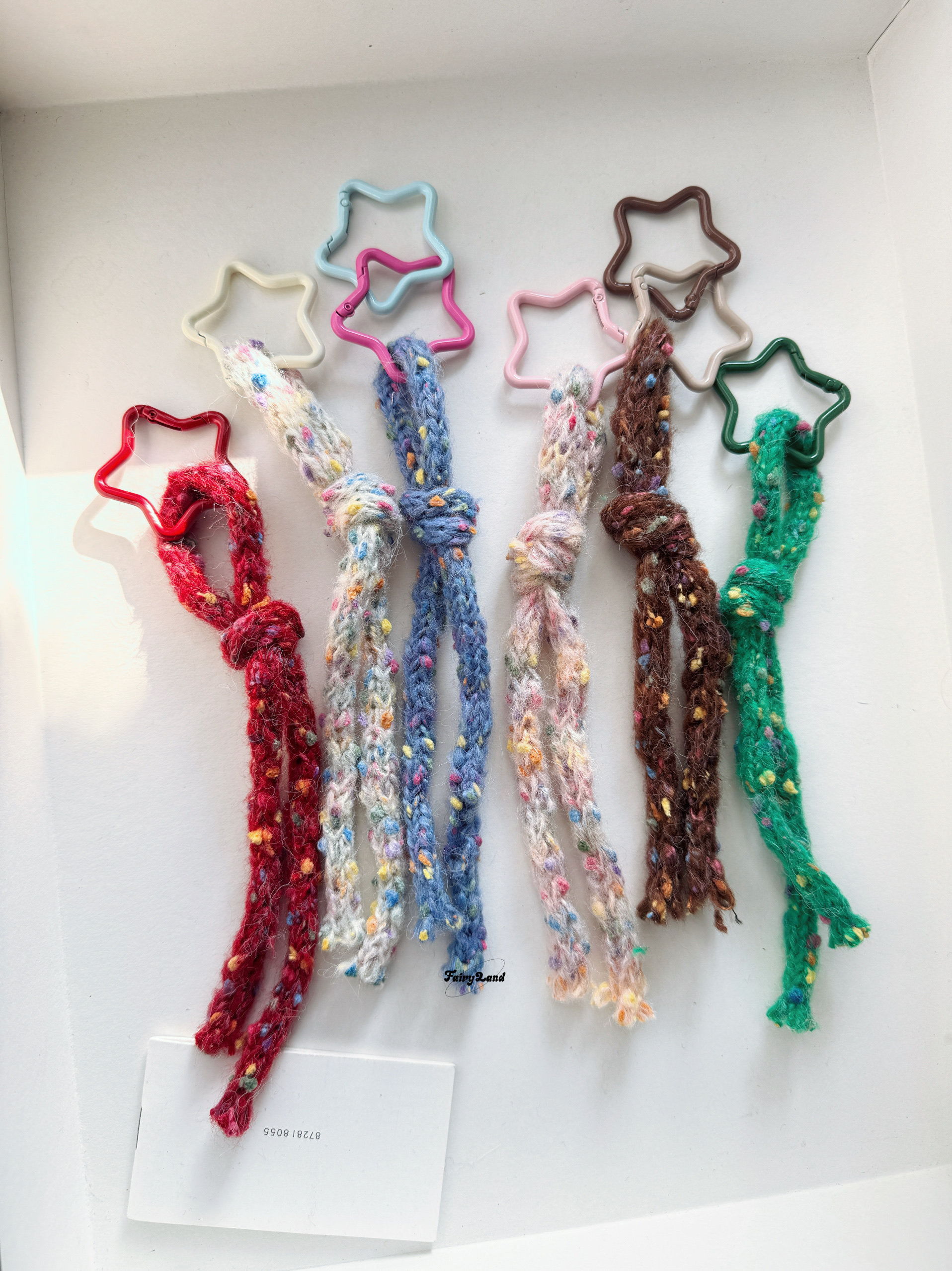 原创小香风彩色毛线包包挂件低饱和波点编绳挂饰星星扣ins风韩国