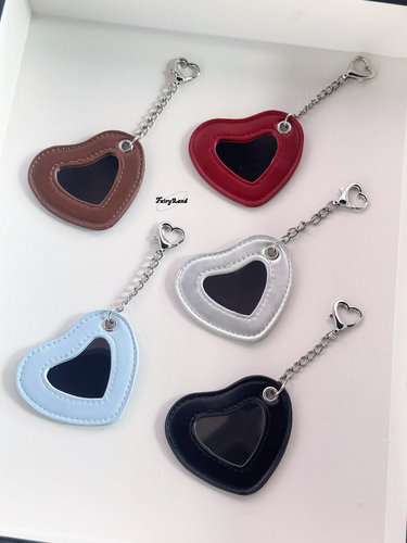 超柔软皮革爱心镜子包包挂件Pu质感miu风挂饰通勤钥匙扣韩国ins风