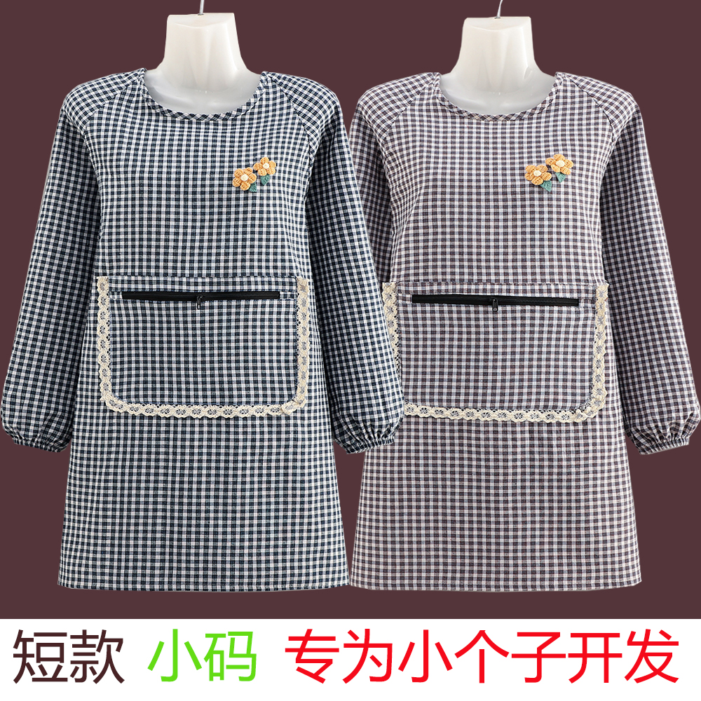 短款小码罩衣女带袖厨房防污透气耐脏干活新款上班防尘工作服围腰