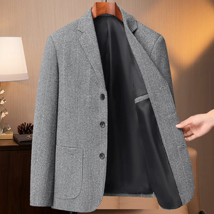 男上衣单西中青年外套三扣西装 高档毛呢春秋男士 西服商务休闲西装