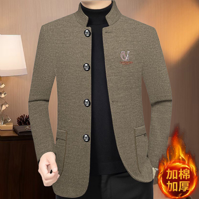 秋冬季毛呢大衣立领外套中年男士新款高档加棉加厚休闲夹克爸爸装,男装,毛呢大衣,淘宝优惠券,粉丝福利购,淘宝优惠卷