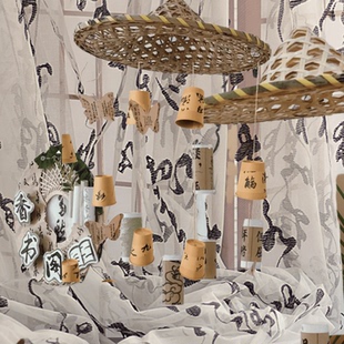 竹编斗笠帽儿环境布置吊饰手工帽子幼儿园新中式装饰品环创材料