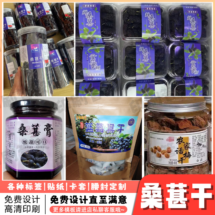 定制桑葚干贴纸枇杷干山楂干陈皮标签花生瓜子龟苓膏不干胶设计
