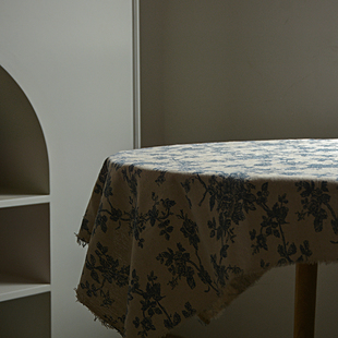 复古蓝花布玫瑰印花布中国风拍照装饰背景布美食摄影道具野餐布