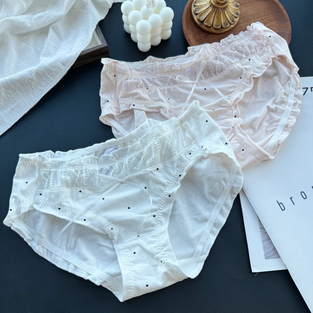 【80-125斤】2322#糖果炮弹~甜美可爱波点棉质蕾丝边性感女内裤,女士内衣/男士内衣/家居服,女三角裤,淘宝优惠券,粉丝福利购,淘宝优惠卷