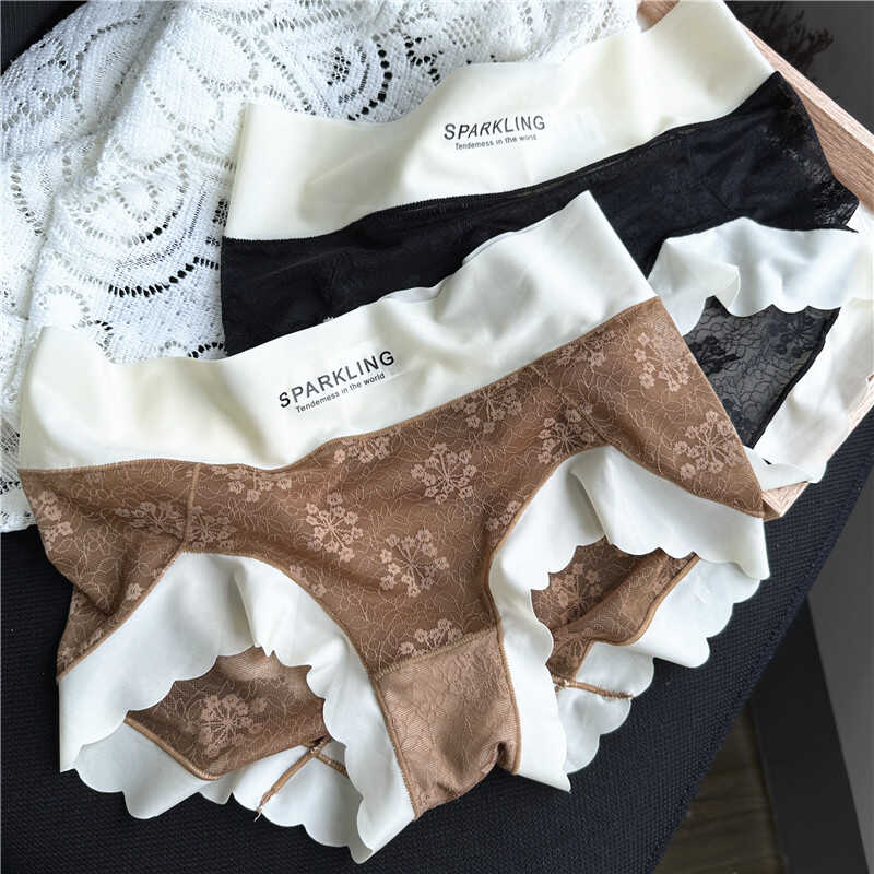 【90-125斤】1339情非得已#欧美时尚轻熟舒适蕾丝冰丝中腰女内裤