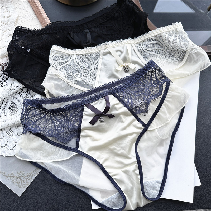 【80-120斤】0514#空白格~精致女孩冰丝网纱蕾丝性感低腰女内裤