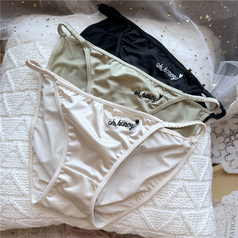 【80-140斤】冰丝字母刺绣网纱可爱性感低腰女内裤C3217