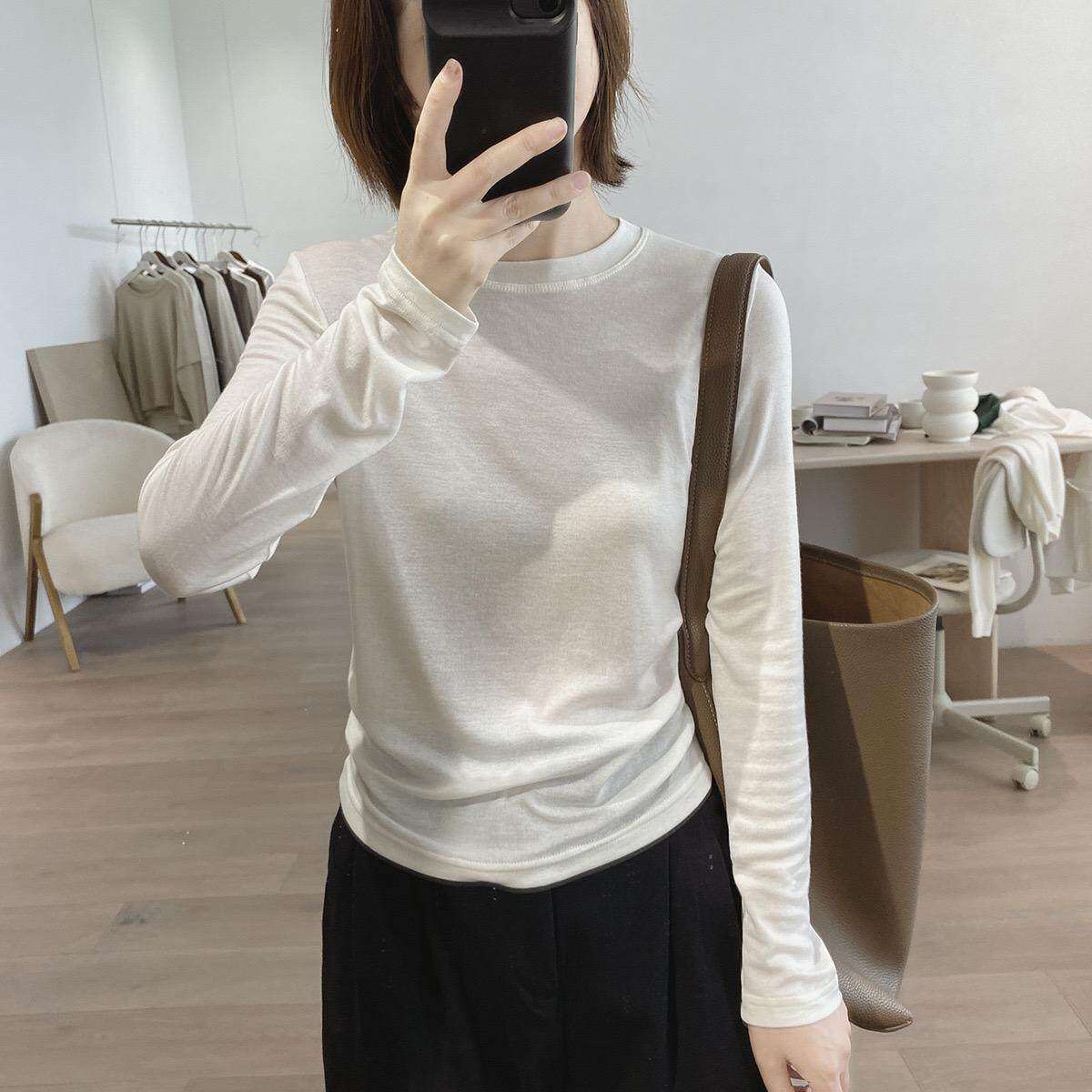 欧货白色圆领内搭衣女内搭2025春秋新款正肩长袖T恤短款气质上衣