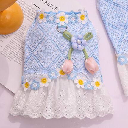 夏天狗狗连衣裙衣服宠物小型犬夏季薄款网眼猫咪花边裙子比熊博美