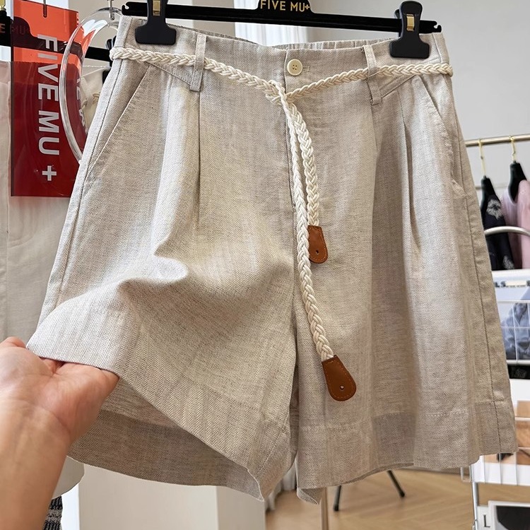 文艺宽松棉麻休闲短裤女夏季时尚减龄百搭高腰显瘦A字阔腿直筒裤