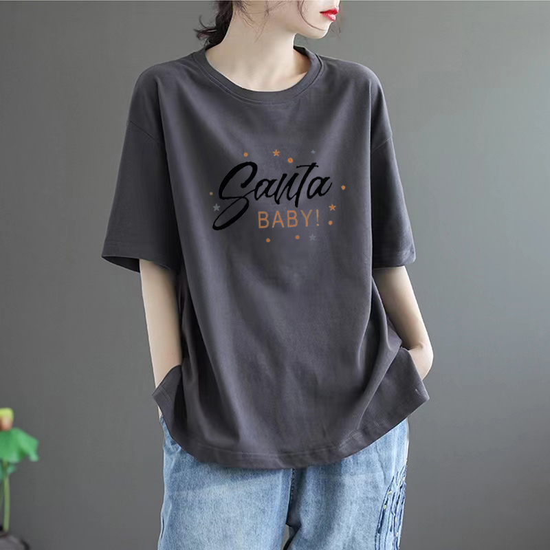 文艺宽松印花纯棉短袖t恤上衣女