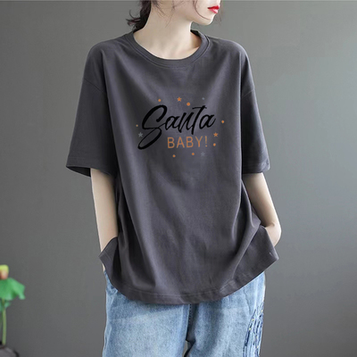 文艺宽松印花纯棉短袖t恤上衣女