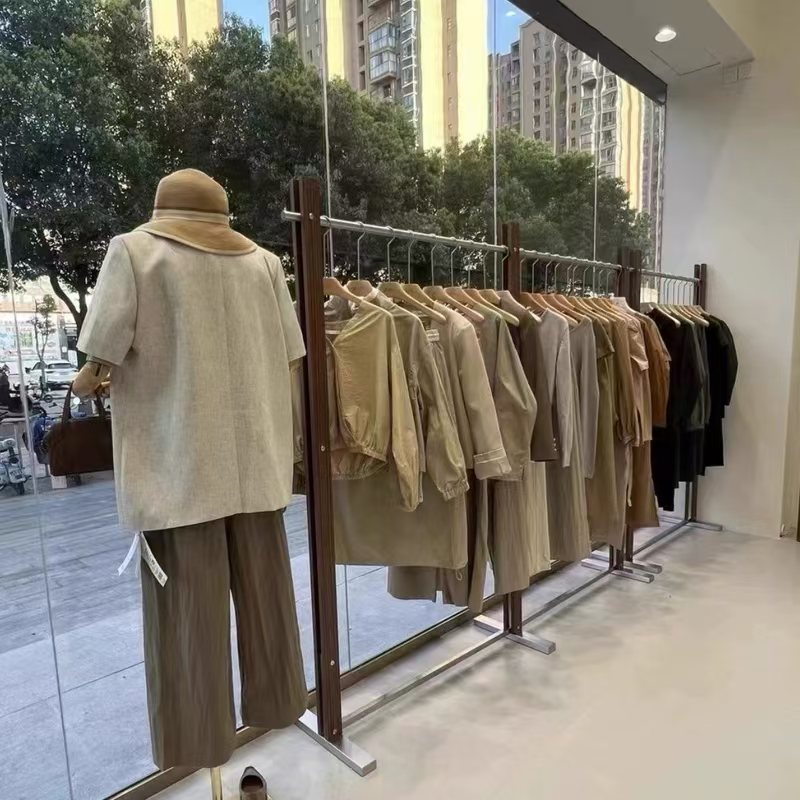不锈钢拉丝银原木落地架服装架上墙服装架男装女装店服装店挂衣架