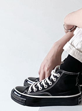 ALKE 暗黑简约chic山本耀司帆布鞋复古低高帮韩国板鞋 男女情侣款