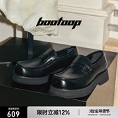 真皮一脚蹬乐福鞋 bootoop方头皮鞋 大头厚底增高休闲鞋 男老钱风