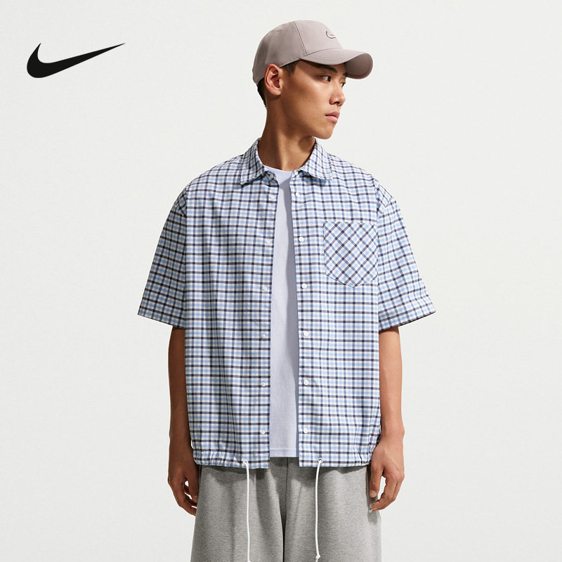 Nike耐克2026夏新品男子格子衬衫休闲透气复古潮流短袖外套IR7577