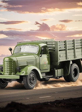 仿真1:36一汽解放卡车CA10声光回力开门合金小汽车军事车模型玩具