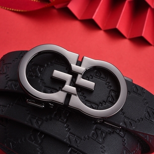 BOSSSUNWEN年轻人时尚男士皮带真皮自动扣腰带裤带头层牛皮礼盒装