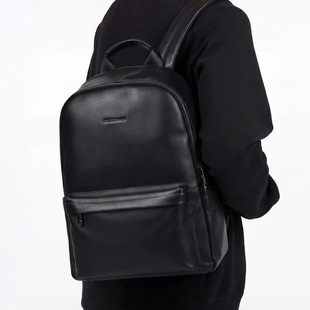 BOSSSUNWEN头层牛皮高档双肩包男真皮男包书包休闲电脑背包大容量