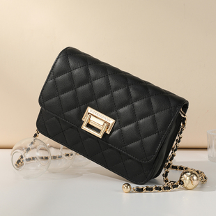 BOSSSUNWEN头层牛皮轻奢小香风菱格单肩包女真皮百搭链条斜挎女包