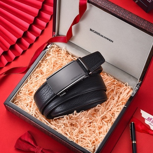 BOSSSUNWEN轻奢海豹皮大牌高档皮带男真皮自动扣商务裤腰带送老公