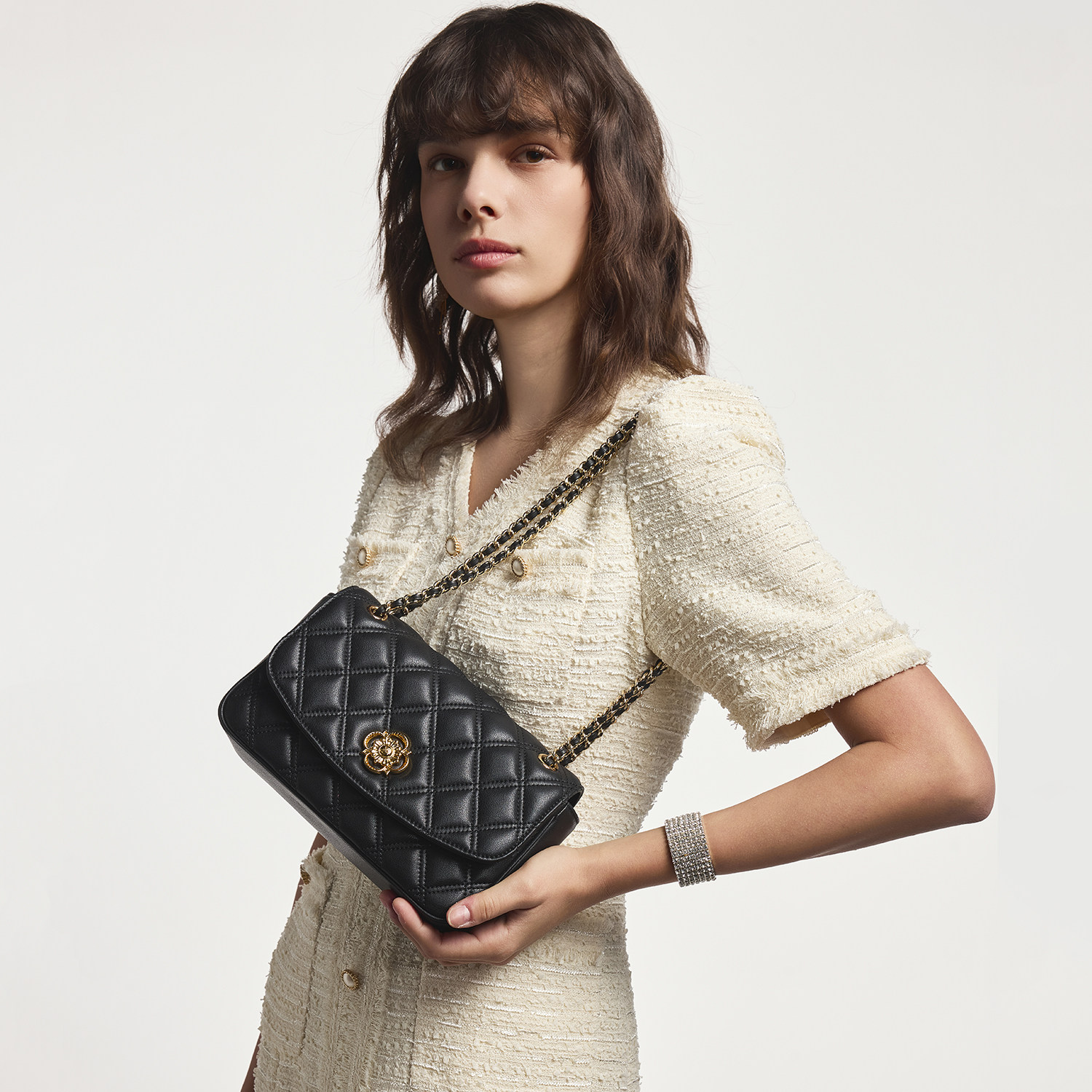 BOSSSUNWEN真皮包包女士菱格链条包头层牛皮女款单肩包斜挎腋下包,箱包皮具/热销女包/男包,单肩包,淘宝优惠券,粉丝福利购,淘宝优惠卷