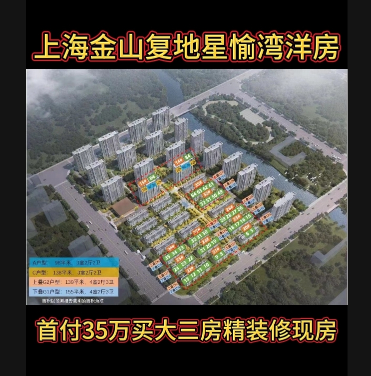 上海金山复地星愉湾法拍房新房子学区房洋房南北通透地铁口精装修