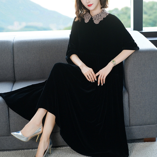 女装 金丝绒连衣裙2026新款 女春秋气质遮肚减龄宽松显瘦300斤大码