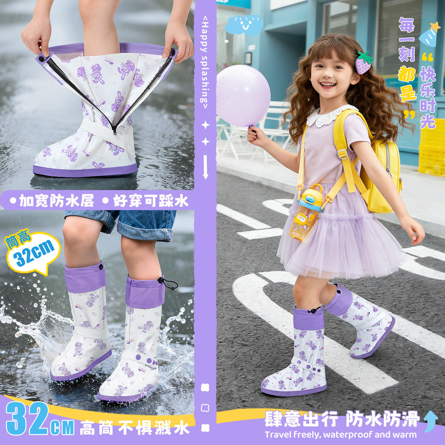 儿童防水鞋套防滑耐磨加厚小学生上学专用雨鞋套下雨天赶海雨靴女