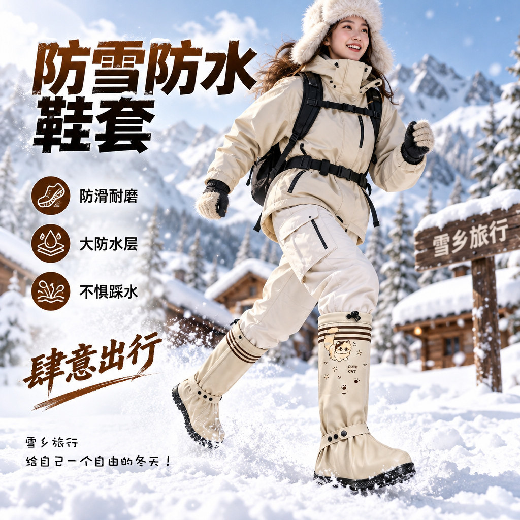 防雪鞋套加厚耐磨防水防滑雪地东北冬季户外登山徒步反复使用雨靴