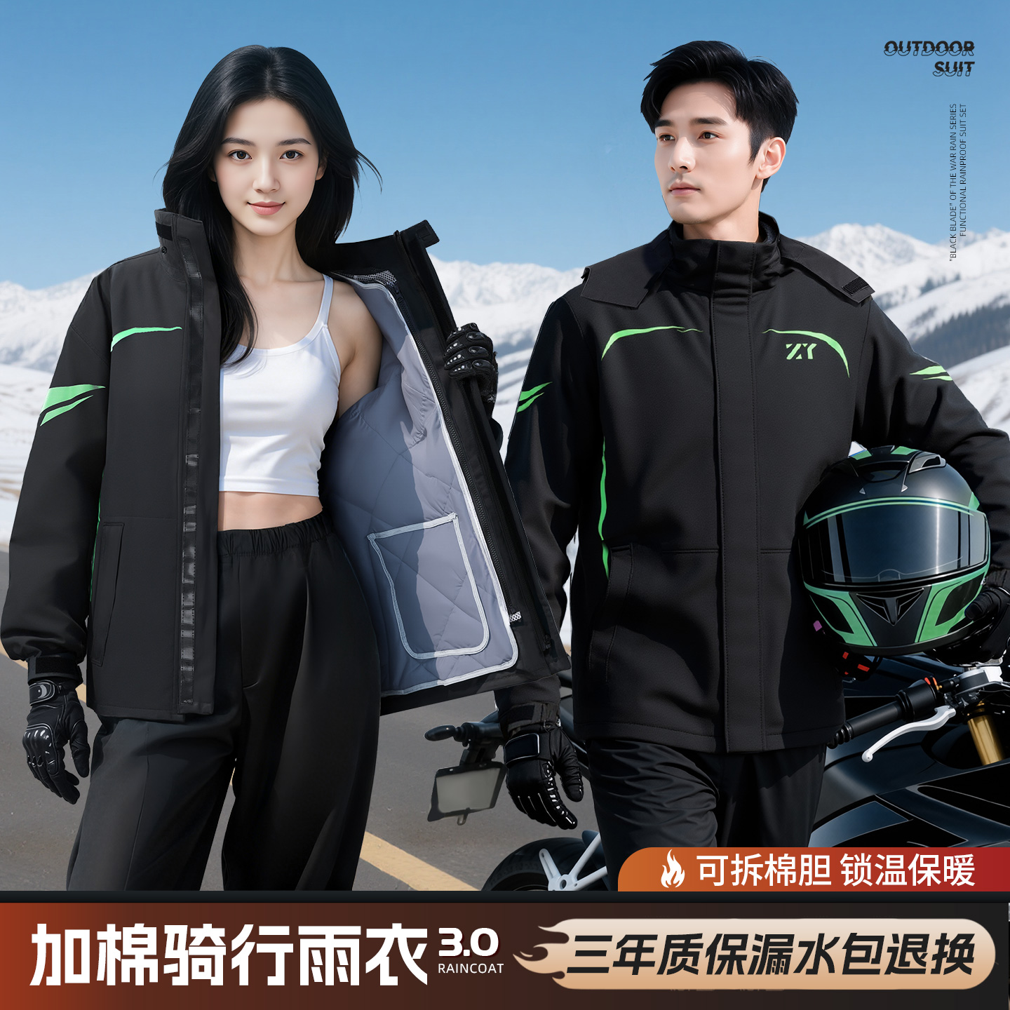 冬季加绒加厚雨衣摩托车骑行外卖骑手防寒服男保暖分体式雨裤套装