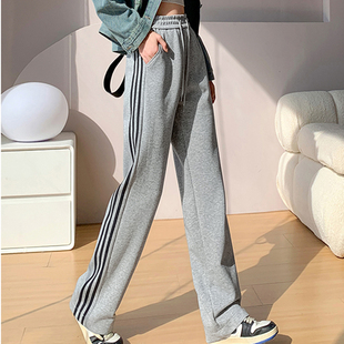 广州十三行爆款女装高端欧货美式卫裤直筒大码侧边条纹运动休闲裤