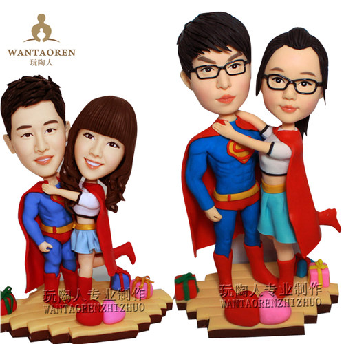 情侣造型小蜡像定制软陶人偶