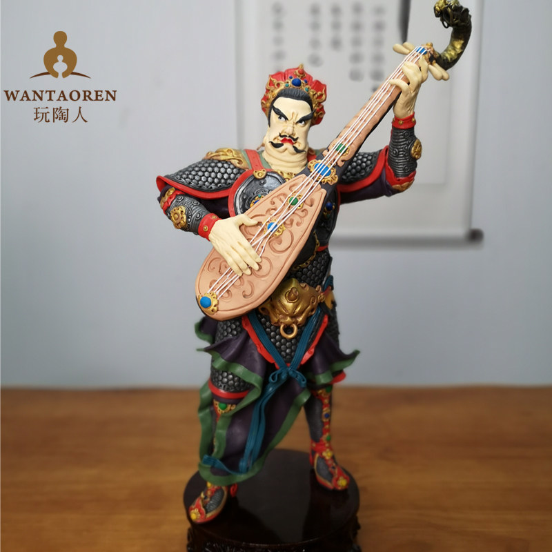 玩陶人手作四大天王之持国天王手工泥塑收藏可定制泥人真人礼物