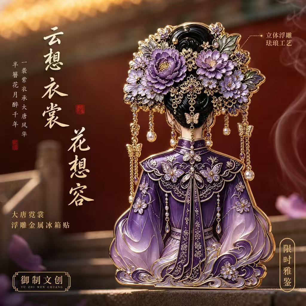 非遗国潮簪花服饰金属磁吸冰箱贴创意礼品四大美女收藏纪念伴手礼