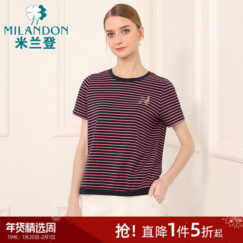 米兰登中老年女装时尚洋气妈妈装2025夏季新款上衣条纹短袖T恤女,女装/女士精品,中老年女装,淘宝优惠券,粉丝福利购,淘宝优惠卷