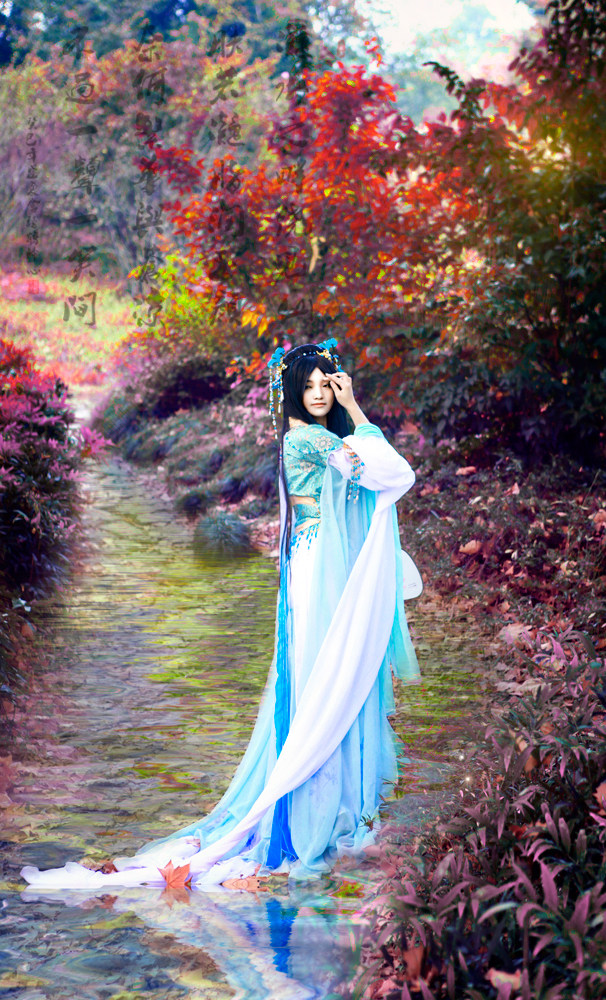 琢玉撷珠 古装 COS 水袖  凝水 锦觅 白浅 姜沉鱼 蓝色 轻焕然