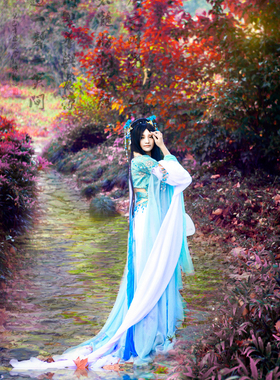 琢玉撷珠 古装 COS 水袖  凝水 锦觅 白浅 姜沉鱼 蓝色 轻焕然
