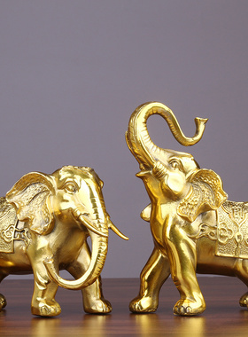 黄铜吸水象大号大象一对中式家居