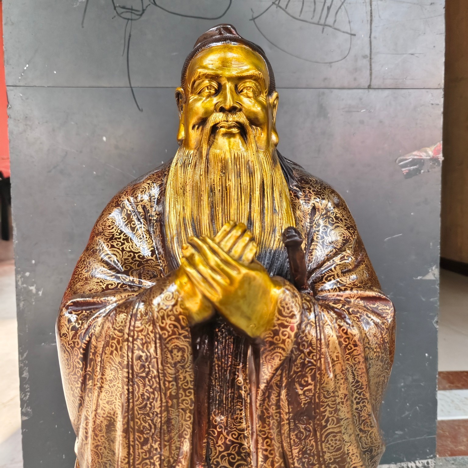 玻璃钢雕塑孔子像校园人物名人景观园林铸铜雕像仿铜户外摆件