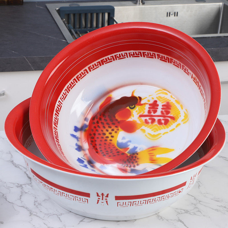 华科婚庆中国红搪瓷盆和面洗脚洗菜环保铁瓷盆珐琅瓷洗脸盆可