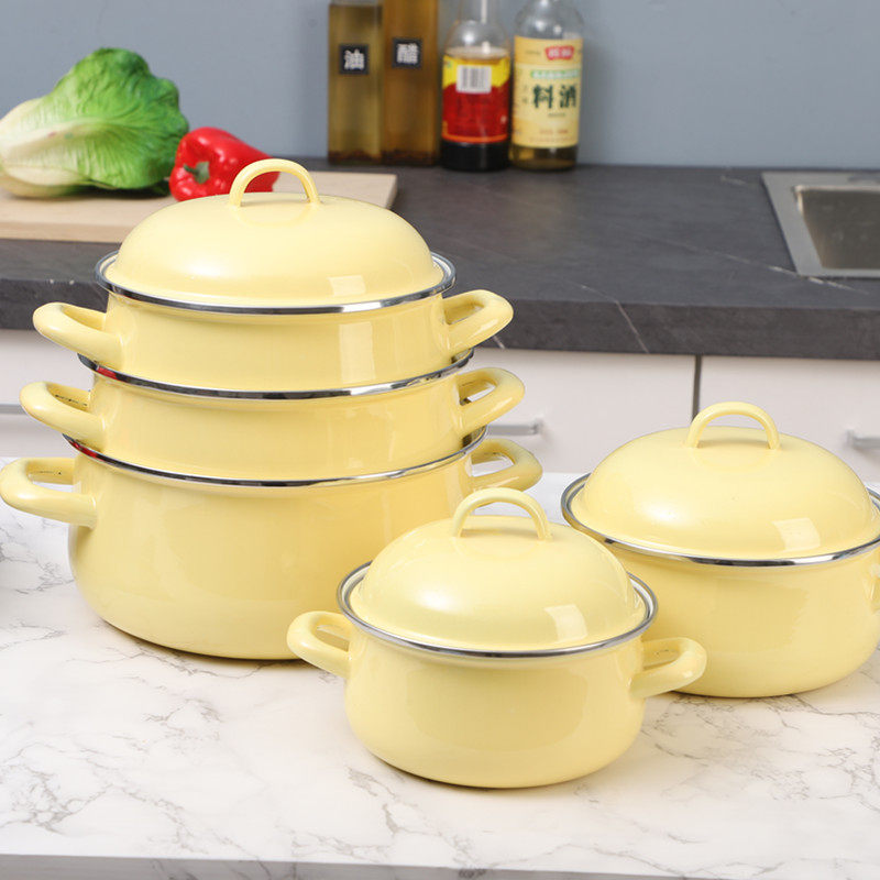 厚实欧丽家莫兰迪绿色搪瓷锅珐琅马卡龙绿搪瓷泡面碗宿舍汤锅煮锅